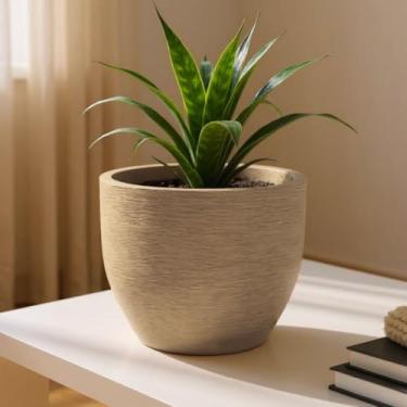 Imagem de Vaso de Polietileno Decorativo Cone Redondo 25x20 cm com ou sem Prato – Jardim Sala e Varanda (Bege SEM prato)