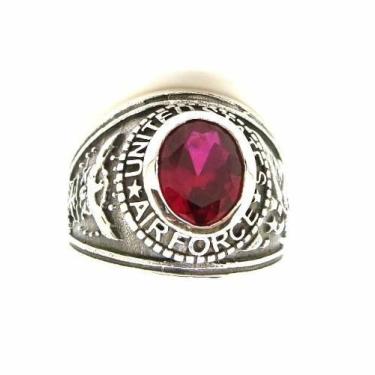 Imagem de Anel Militar Aeronautica American Air Force Rubi Prata 19565 - Usa Joi