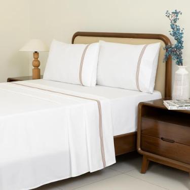 Imagem de Dreamology Jogo de lençóis de percal de algodão, tamanho king, 100% algodão, percal, fresco, macio, respirável e nítido, conjunto de lençóis King com bolso profundo de até 40 cm (marrom)