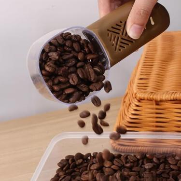 Imagem de Colher de medição de arroz multifuncional ferramenta removível com balança para utensílios domésticos de soja em pó (marrom-1 peça)