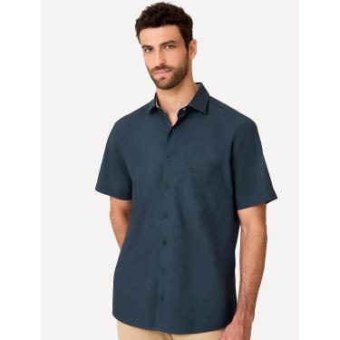 Imagem de Camisa Dudalina Masculina Manga Curta Tricoline Lisa Azul Marinho-Masculino