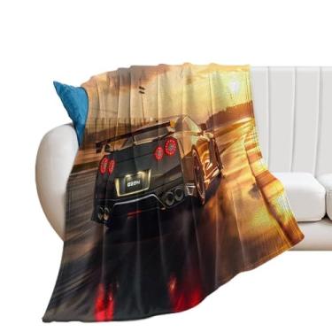Imagem de HouLaiZhe Cobertor super macio de flanela JDM carro R35 pista velocidade condução pôr do sol cobertores leves refrescantes para sofá-cama cadeira sofá carro viagem ao ar livre leve quente 127 x 152 cm