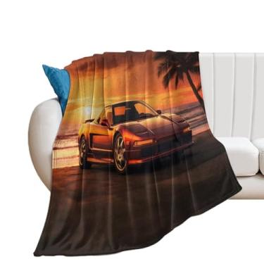 Imagem de HouLaiZhe Cobertor de flanela super macio NSX pôr do sol palmeiras leves cobertores refrescantes para sofá-cama cadeira sofá carro viagem ao ar livre leve quente 101,6 cm x 127 cm