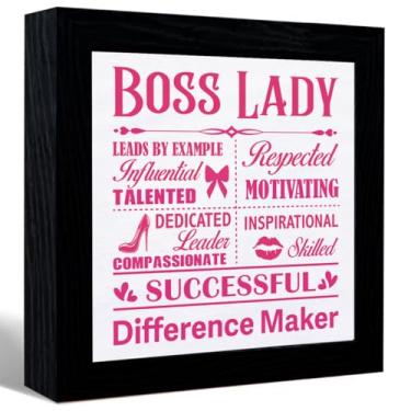 Imagem de Placa de decoração de mesa Boss Lady, citações inspiradoras, moldura de tela, placa de mesa para decoração de prateleira de escritório em casa, presentes para mulheres, colegas de trabalho