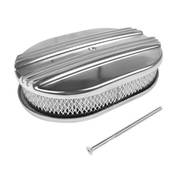 Imagem de TEKKOAUTO Substituição oval de 30,5 cm de alumínio polido metade do conjunto do filtro de ar para Chevy Ford Classic