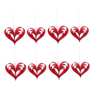 Imagem de shamjina Guirlanda de Papel em Formato de Coração (8 peças) - Decorações para Noivado, Pedido de Casamento, Enfeites 3D de Coração para Festas do Dia, Vermelho
