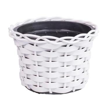 Imagem de Kit com 10 Vasos Cachepô Violeta em Fibra Sintética, Redondo, Decoração para Casa (Branco)