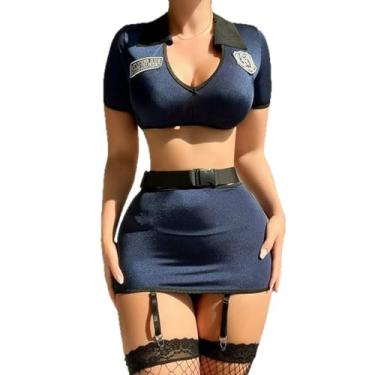 Imagem de Dicosky Dicosk Fantasia de policial adulto sexy para mulheres, 4 peças, festa de Halloween, conjunto de lingerie cosplay com cinto, conjunto de lingerie GG