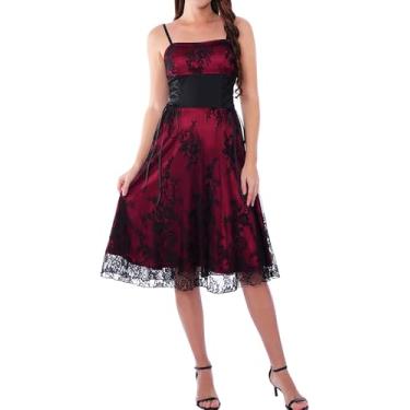 Imagem de FEOYA Vestido gótico Steampunk para mulheres, alças finas, bandagem, vintage, floral, renda, Lolita, fantasias de Halloween, Vermelho, M