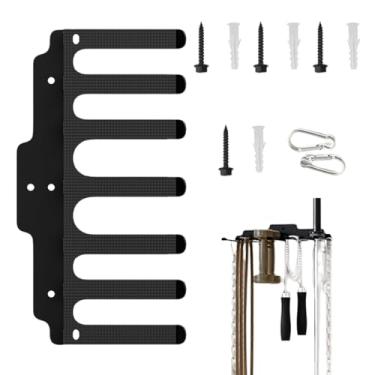 Imagem de Suporte Para Barra - Montagem Na Parede Com 7 Ganchos Para Bar | Porta Halteres Para Garagem | Para Uso Com Barra Kettlebell Halteres Em Ginásio Casa Garagem Fitness Exercício