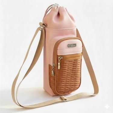 Imagem de Bolsa Térmica (ROSA COM CARAMELO TRANÇADO) GALANTE para Garrafa de 500 ML em Couro Sintético - Coleção Cores VERÃO 2026
