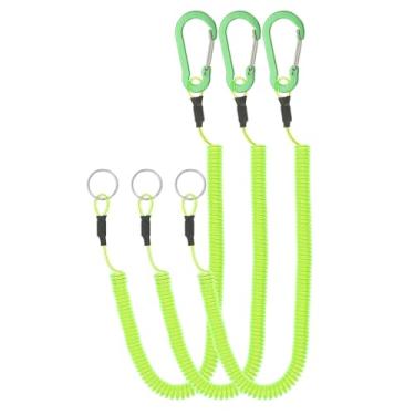 Imagem de PATIKIL 3 tiras retráteis de mola, cordão de segurança elástico espiral de 15 cm com clipe de alumínio e chaveiro para pesca, caiaque, escalada, barco, alicate, verde