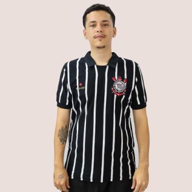 Imagem de Camiseta Polo Listrada Masculina Corinthians Japão 2012, Preto