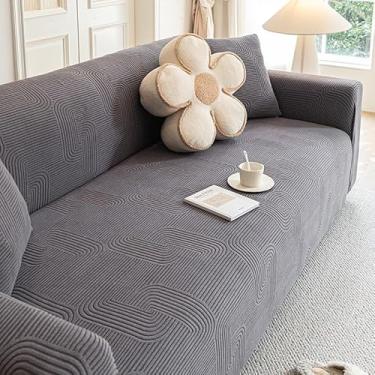 Imagem de Capa de sofá 1, 2, 3, 4 e 5 lugares, protetor móveis veludo grosso luxo, capa cor sólida, elástica para cadeira reclinável(Dark gray,1-seat 90-140cm)
