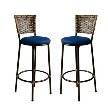 Imagem de KIT 2 Banquetas Alta Desmontaveis Junco Capuccino Cozinha Bancada Balcão Área de Churrasco Moderna (AZUL)