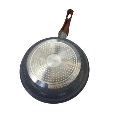 Imagem de Frigideira com Revestimento Cerâmico Antiaderente, Cinza Granito, Cabo de Madeira, Compatível com Indução