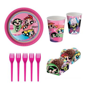 Imagem de Kit Festa Meninas Superpoderosas: 8 Copos 200 ml + 8 Pratos 18 cm + 8 