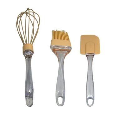 Imagem de Conjunto de Utensílios de Silicone, 3 Peças, Laranja, Resistente ao Calor até 230°C, Inclui Fuê, Espátula e Pincel, Material Plástico e Silicone
