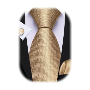 Imagem de Conjunto de gravatas Barry.Wang Gold Silk 150 cm com abotoaduras