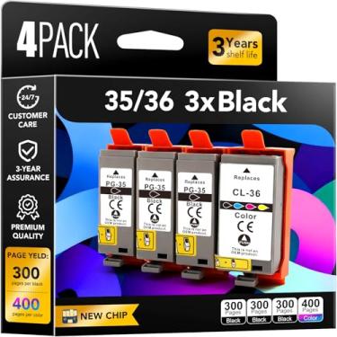 Imagem de Gewoen Cartuchos de tinta TR150 PGI-35 CLI-36 funcionam com impressora Canon PIXMA TR150 TR160 IP110 IP100 MINI260 MINI320 compatível com cartuchos de tinta Canon 35 36 Combo Pack (3 pretos, 1