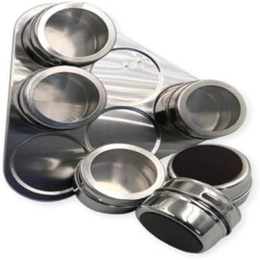 Imagem de Porta condimentos em aco inoxidavel triangular, para cozinha, organizado e moderno, 6 pecas, compacto