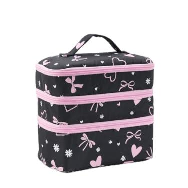Imagem de Bolsa de maquiagem Millennium Style, bolsa de armazenamento de maquiagem com compartimento independente portátil de três camadas, fecho de zíper de grande capacidade para beleza e produtos de higiene
