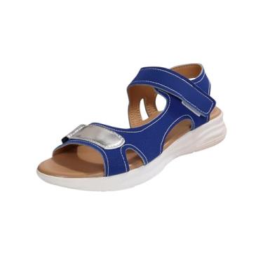 Imagem de Sandálias femininas casuais de bico redondo, bico aberto, plataforma esportiva, uso de verão, Azul royal, 35