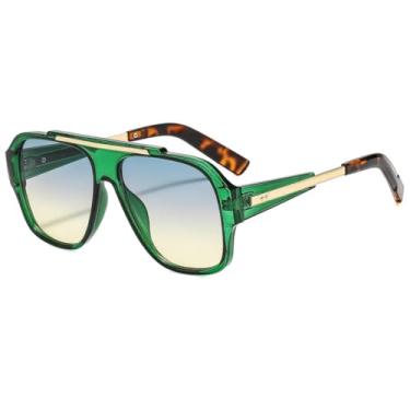 Imagem de Óculos de Sol Femininos Retro Degradê de Luxo com Rebites, Armação Grossa e Proteção UV400 (Verde Chá)