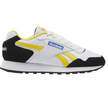 Imagem de Reebok Tênis masculino moderno de couro com assinatura Ventilator, Branco/Amarelo Clássico/Vermelho Vetor, 36/37 BR