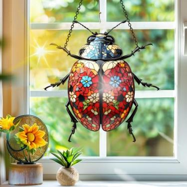 Imagem de Apanhador solar de acrílico colorido, decoração de janela pendurada com besouros, arte de parede de arco-íris, para varanda, interior e exterior, jardim, enfeites de Natal, decoração 19 x 19 cm, CH#56