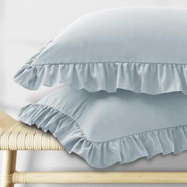 Imagem de KKJIAF Conjunto de 2 fronhas Queen Size com babados, fronhas com fecho de envelope, resistente a amassados, 50,8 x 76,2 cm, azul empoeirado