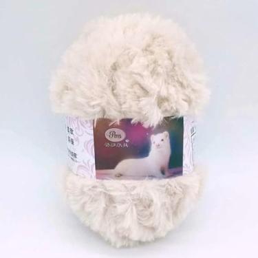 Imagem de 50 g de lã de vison de pele sintética fio macio para tricô cachecol suéter fio 1 rolo (bege)