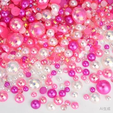 Imagem de 500 peças ABS pérolas semi-redondas e resina flatback strass tamanhos variados kit sortido para fazer joias DIY, arte de unhas, decoração de artesanato (cor 44)
