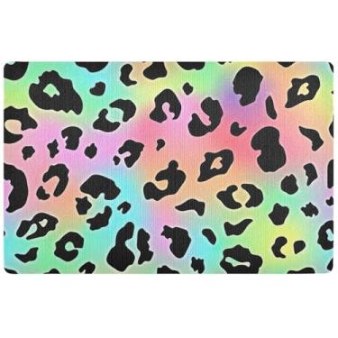 Imagem de TSENQUE Capacho personalizado colorido neon leopardo outono bonito e hilário, tapetes de chão à prova d'água antiderrapantes tapetes lamacentos para cães, 81 x 50 cm