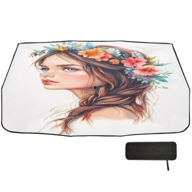 Imagem de Escudos de carro de beleza para proteção de isolamento térmico de para-brisa guarda-chuva de carro 147.3 cm x 75.4 cm persianas de janela carro