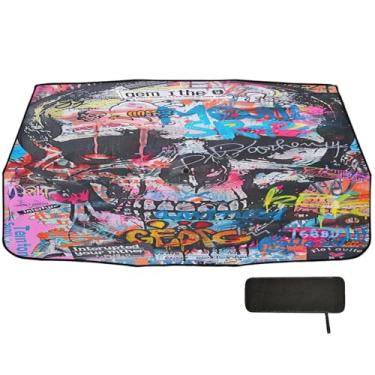Imagem de Capa de para-brisa colorida estilo urbano crânio carro proteção de isolamento térmico sombra solar janela de carro 147 x 75 cm guarda-chuva carro sombra