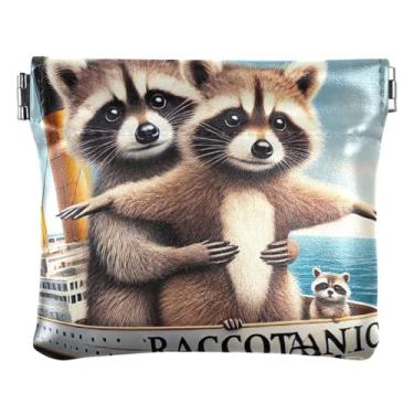 Imagem de Bolsa de moedas de couro personalizada para mulheres, guaxinins fofos, engraçados, animais apertados, porta-cartões para moedas, Lindo guaxinim Titanic, one size, Minimalista moderno