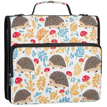 Imagem de Organizador divertido de fichário com zíper com 3 fichários de 3,8 cm Anel D fofo para ouriços com alça e bolsa de ensino médio, 34,5 x 31,5 x 9 cm