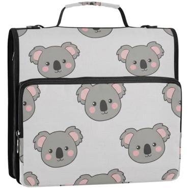 Imagem de Lindo organizador de fichário cinza coala com zíper, 3 fichários de 3 anéis, bolsa de fichário de ensino médio com alça para guardar 500 folhas, 34,5 x 31,5 x 9 cm