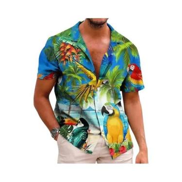 Imagem de Camisa Havaiana Floral 3D Para Homens E Mulheres Com Estampa De Papaga