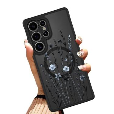 Imagem de OOK Capa para Samsung Galaxy S25 Ultra de 6,9 polegadas (compatível com carregamento sem fio) lindas flores florais translúcidas capa de telefone TPU macio + capa magnética rígida de policarbonato