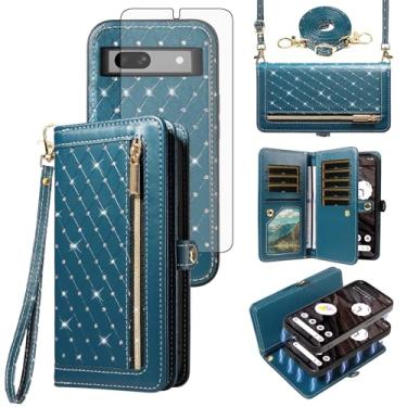 Imagem de Asuwish Capa de celular para Google Pixel 7A 5G 2023 com zíper carteira magnética destacável protetor de tela de vidro temperado alça transversal flip bling porta-cartão de crédito Pixel7A A7 feminino