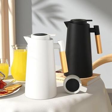 Imagem de Garrafa Térmica de água, 1 Litro Garrafa Térmica Com Termômetro Led Para Chás/Café Design Moderno Cabo Em Madeira(Aleatório-1)