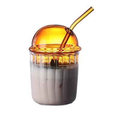 Imagem de ZJchao Copo de Palha de Vidro de 450 Ml Copo de Viagem Reutilizável Criativo Com Tampa e Canudo para Bebidas Quentes e Frias, Perfeito para Home Office, café, Bar, Cozinha 9x14cm (03)