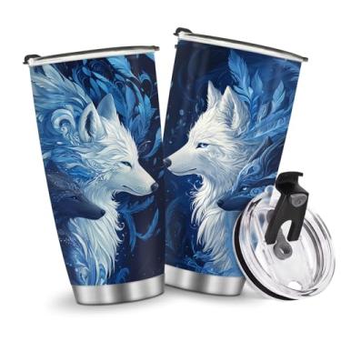 Imagem de Copos isolados caneca copo lobo 590 ml presentes de aniversário de Natal para homens pai avô meninos crianças filho carro viagem essenciais acessórios indispensáveis