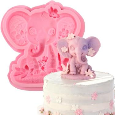 Imagem de ICNYEKl 1 molde fofo de fondant de elefante, moldes de silicone para decoração de bolo de chocolate animal, suprimentos de cozinha para assar doces biscoitos de açúcar massa de mascar goma de mascar