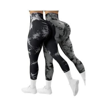 Imagem de Calças De Yoga Sem Costura De Cintura Alta Com Estampa Tie Dye Para Mu