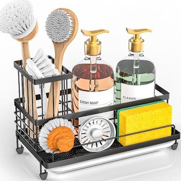 Imagem de Cisily Organizador de pia de cozinha de grande capacidade, suporte de esponja antiderrapante à prova de ferrugem com organizador de escova de louça, organização e armazenamento de cozinha, acessórios