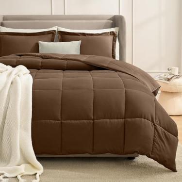 Imagem de Homelike Moment Conjunto de edredom queen fofo - edredom marrom quente para inverno, tamanho Queen, conjunto de cama casal de 3 peças