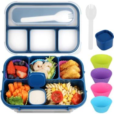 Imagem de Conjunto de Bento Box com 7 Peças para Adultos Lunch 4 Compartimentos Utensílios Potinho Molho Forminhas Muffin Container Alimentos à Prova Vazamento